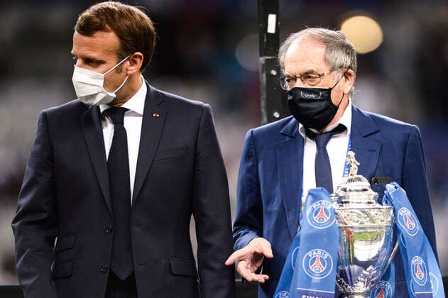 Emmanuel Macron ( president de la Republique ) - Noel Le Graet ( president FFF ) - trophee FOOTBALL : Paris Saint Germain vs AS Saint Etienne - Finale Coupe de France - Saint Denis - 24 07 2020 FedericoPestellini Panoramic 