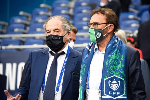 Roland Romeyer - Bernard Caiazzo( president Saint Etienne ) - Noel Le Graet ( president FFF ) FOOTBALL : Paris Saint Germain vs AS Saint Etienne - Finale Coupe de France - Saint Denis - 24 07 2020 FedericoPestellini Panoramic 