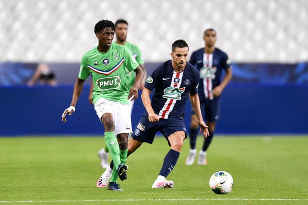 Yvan Neyou (ASSE) - 19 Pablo SARABIA (psg) FOOTBALL : Paris SG vs Saint Etienne - Coupe de France - Finale - 24 07 2020 FEP Panoramic 
