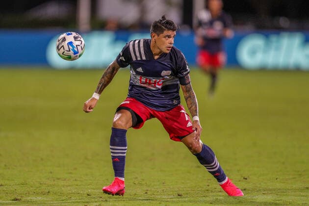 July 25, 2020, Orlando, FL, USA: ORLANDO, FL - JULY 25: New England Revolution forward Gustavo Bou (7) during the soccer match between the Philadelphia Union and the New England Revolution on July 25, 2020, at ESPN Wide World of Sports Complex in Orlando, FL. ( Icon Sportswire) Orlando USA - ZUMAi88_ 20200725_zaf_i88_191 Copyright: xJoexPetrox