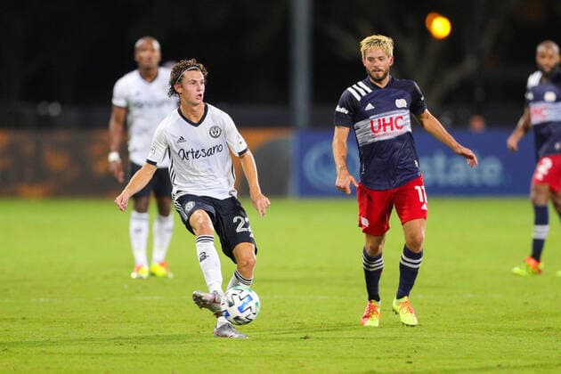 July 25, 2020, Orlando, FL, USA: ORLANDO, FL - JULY 25: Philadelphia Union midfielder Brenden Aaronson (22) passes the ball during the soccer match between the Philadelphia Union and the New England Revolution on July 25, 2020, at ESPN Wide World of Sports Complex in Orlando, FL. ( Icon Sportswire) Orlando USA - ZUMAi88_ 20200725_zaf_i88_204 Copyright: xJoexPetrox