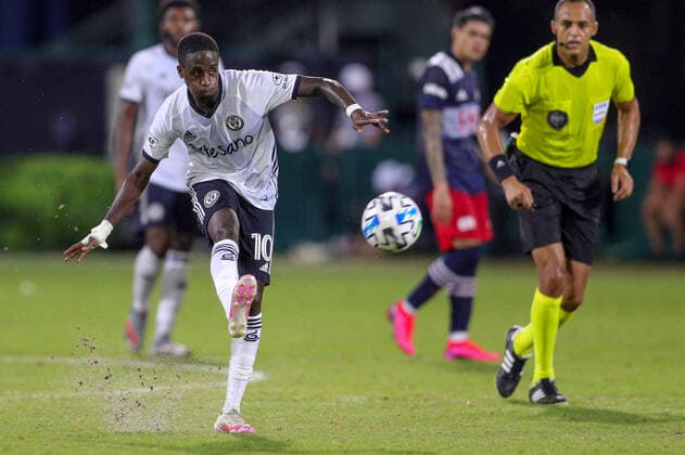 July 25, 2020, Orlando, FL, USA: ORLANDO, FL - JULY 25: Philadelphia Union midfielder Jamiro Monteiro (10) kicks the ball during the soccer match between the Philadelphia Union and the New England Revolution on July 25, 2020, at ESPN Wide World of Sports Complex in Orlando, FL. ( Icon Sportswire) Orlando USA - ZUMAi88_ 20200725_zaf_i88_210 Copyright: xJoexPetrox