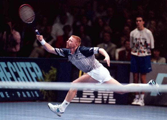 Boris Becker in Aktion 1.1995 Messehalle Frankfurt Boris Becker in Aktion beim ATP, Tennis Herren Finale. , TE191195Becker01.jpg, Frankfurt Germany Copyright: xHardtx