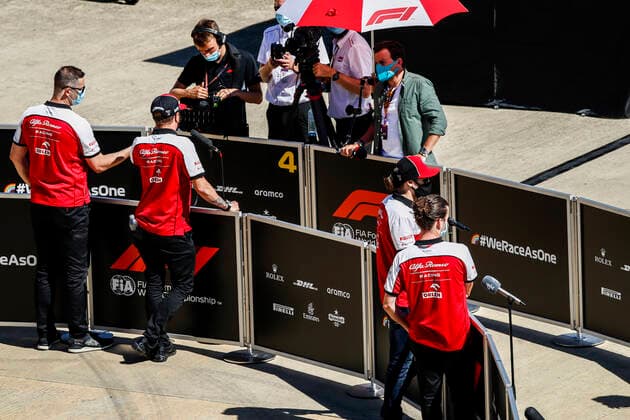 Motorsports: FIA Formula One World Championship, WM, Weltmeisterschaft 2020, Grand Prix of Great Britain, 7 Kimi Raikkonen (FIN, Alfa Romeo Racing ORLEN), 99 Antonio Giovinazzi (ITA, Alfa Romeo Racing ORLEN), Silverstone Great Britain
