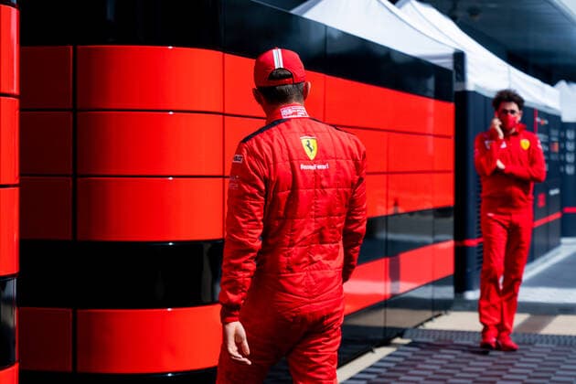 Motorsports: FIA Formula One World Championship, WM, Weltmeisterschaft 2020, Grand Prix of Great Britain Motorsports: FIA Formula One World Championship 2020, Grand Prix of Great Britain, 16 Charles Leclerc (MCO, Scuderia Ferrari Mission Winnow), Mattia Binotto (ITA, Scuderia Ferrari Mission Winnow),