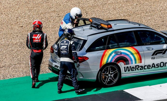 Motorsports: FIA Formula One World Championship, WM, Weltmeisterschaft 2020, Grand Prix of Great Britain, 20 Kevin Magnussen (DEN, Haas F1 Team) after crash Silverstone Great Britain