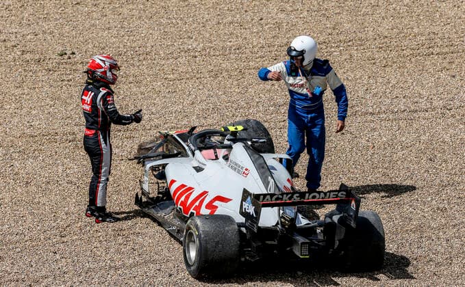 Motorsports: FIA Formula One World Championship, WM, Weltmeisterschaft 2020, Grand Prix of Great Britain, 20 Kevin Magnussen (DEN, Haas F1 Team) after crash Silverstone Great Britain