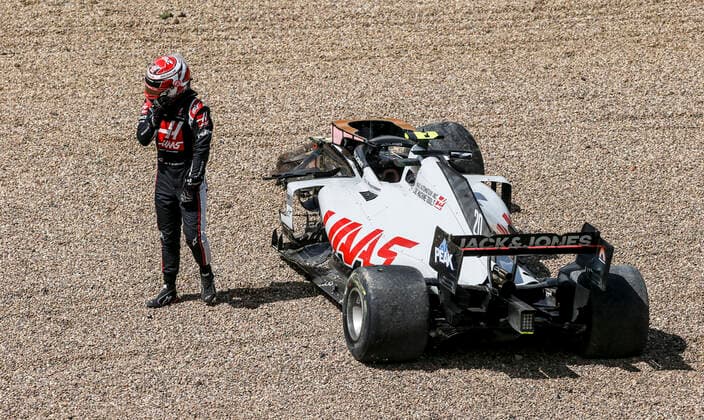 Motorsports: FIA Formula One World Championship, WM, Weltmeisterschaft 2020, Grand Prix of Great Britain, 20 Kevin Magnussen (DEN, Haas F1 Team) after crash Silverstone Great Britain