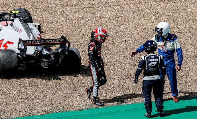Motorsports: FIA Formula One World Championship, WM, Weltmeisterschaft 2020, Grand Prix of Great Britain, 20 Kevin Magnussen (DEN, Haas F1 Team) after crash Silverstone Great Britain