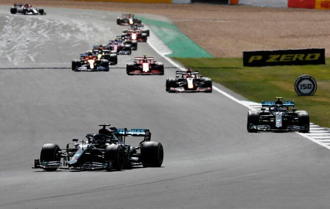 Motorsports: FIA Formula One World Championship, WM, Weltmeisterschaft 2020, Grand Prix of Great Britain Motorsports: FIA Formula One World Championship 2020, Grand Prix of Great Britain, 44 Lewis Hamilton (GBR, Mercedes-AMG Petronas Formula One Team), 77 Valtteri Bottas (FIN, Mercedes-AMG Petronas Formula One Team),