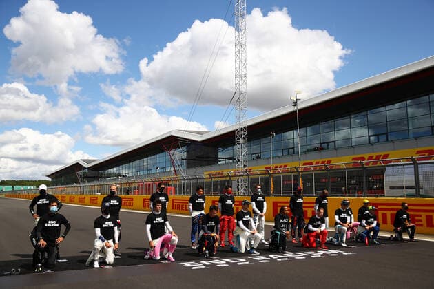 Motorsports: FIA Formula One World Championship, WM, Weltmeisterschaft 2020, Grand Prix of Great Britain Motorsports: FIA Formula One World Championship 2020, Grand Prix of Great Britain, Some of the F1 drivers take a knee on the grid in support of the Black Lives Matter movement against racism