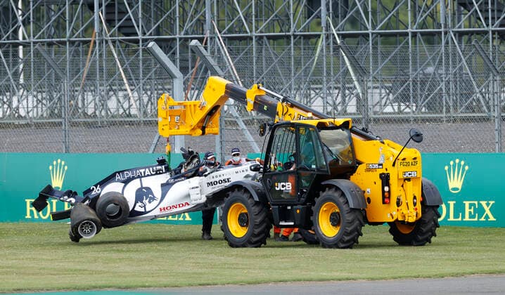Motorsports: FIA Formula One World Championship, WM, Weltmeisterschaft 2020, Grand Prix of Great Britain Motorsports: FIA Formula One World Championship 2020, Grand Prix of Great Britain, Car of 26 Daniil Kvyat (RUS, Scuderia AlphaTauri Honda) after crash