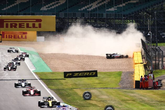 Motorsports: FIA Formula One World Championship, WM, Weltmeisterschaft 2020, Grand Prix of Great Britain Motorsports: FIA Formula One World Championship 2020, Grand Prix of Great Britain, Crash of 20 Kevin Magnussen (DEN, Haas F1 Team),