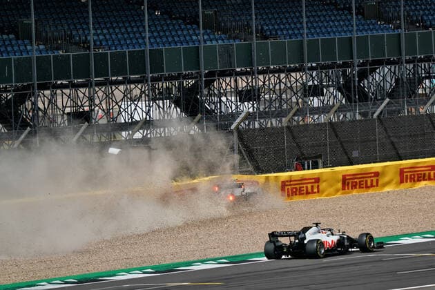Motorsports: FIA Formula One World Championship, WM, Weltmeisterschaft 2020, Grand Prix of Great Britain Motorsports: FIA Formula One World Championship 2020, Grand Prix of Great Britain, Crash of 20 Kevin Magnussen (DEN, Haas F1 Team),