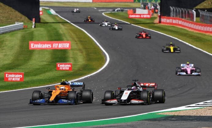 Motorsports: FIA Formula One World Championship, WM, Weltmeisterschaft 2020, Grand Prix of Great Britain Motorsports: FIA Formula One World Championship 2020, Grand Prix of Great Britain, 4 Lando Norris (GBR, McLaren F1 Team), 8 Romain Grosjean (FRA, Haas F1 Team),