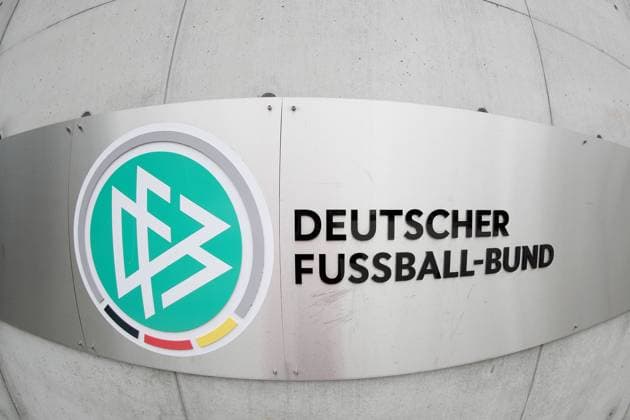 Fußball - DFB - Deutscher Fussball Bund Logo am 01.08.2020 beim DFB in Frankfurt Logo des DFB Deutschen Fussball Bund am Standort in Frankfurt.