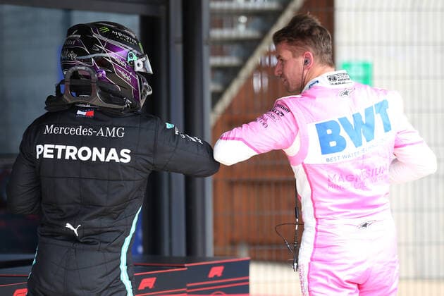 Motorsports: FIA Formula One World Championship, WM, Weltmeisterschaft 2020, Grand Prix of 70th Anniversary Motorsports: FIA Formula One World Championship 2020, Grand Prix of 70th Anniversary, 44 Lewis Hamilton (GBR, Mercedes-AMG Petronas Formula One Team), 27 Nico Hulkenberg (GER, BWT Racing Point F1 Team),