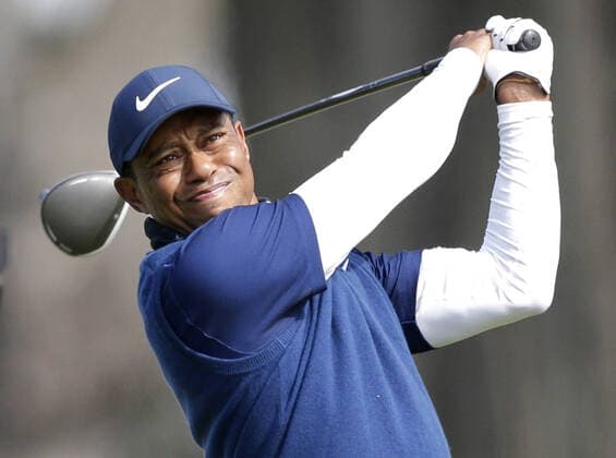 Tiger Woods hits a tee shot on the 2nd hole in the third round of the 102nd PGA, Golf Herren Championship at TPC Harding Park in San Francisco on Saturday, August 8, 2020. Li Haotong of China is in the lead after the first 2 rounds with a score of 8 under par.  SFP20200808101 JOHNxANGELILLO