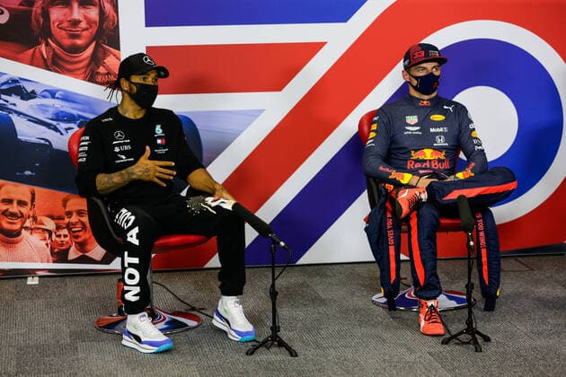 Motorsports: FIA Formula One World Championship, WM, Weltmeisterschaft 2020, Grand Prix of 70th Anniversary Motorsports: FIA Formula One World Championship 2020, Grand Prix of 70th Anniversary, 44 Lewis Hamilton (GBR, Mercedes-AMG Petronas Formula One Team), 33 Max Verstappen (NLD, Aston Martin Red Bull Racing),