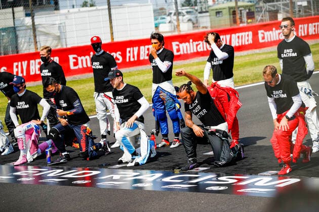 Motorsports: FIA Formula One World Championship, WM, Weltmeisterschaft 2020, Grand Prix of 70th Anniversary, 6 Nicholas Latifi (CAN, Williams Racing), 44 Lewis Hamilton (GBR, Mercedes-AMG Petronas Formula One Team), 5 Sebastian Vettel (GER, Scuderia Ferrari Mission Winnow), Silverstone Great Britain