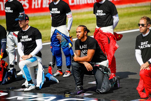 Motorsports: FIA Formula One World Championship, WM, Weltmeisterschaft 2020, Grand Prix of 70th Anniversary, 6 Nicholas Latifi (CAN, Williams Racing), 44 Lewis Hamilton (GBR, Mercedes-AMG Petronas Formula One Team), 5 Sebastian Vettel (GER, Scuderia Ferrari Mission Winnow), Silverstone Great Britain