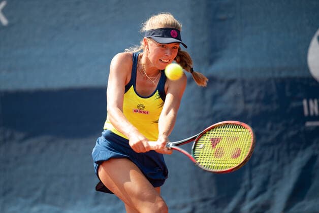 August 9, 2020, Prague, CZECH REPUBLIC: Magdalena Frech of Poland in action during the second qualifications round against Kaja Juvan of Slovenia at the 2020 Prague Open WTA, Tennis Damen International tennis tournament Prague CZECH REPUBLIC - ZUMAa181 20200809_zaa_a181_114 Copyright: xRobxPrangex