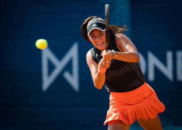 August 9, 2020, Prague, CZECH REPUBLIC: Elena-Gabriela Ruse of Romania in action during the second qualifications round against Aliaksandra Sasnovichof Belarus at the 2020 Prague Open WTA, Tennis Damen International tennis tournament Prague CZECH REPUBLIC - ZUMAa181 20200809_zaa_a181_130 Copyright: xRobxPrangex