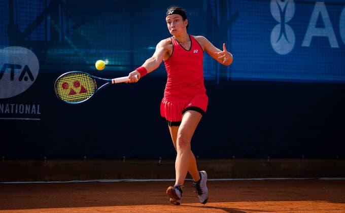 August 11, 2020, Prague, CZECH REPUBLIC: Anastasija Sevastova of Latvia in action during the first round against Irina-Camelia Begu of Romania at the 2020 Prague Open WTA, Tennis Damen International tennis tournament Prague CZECH REPUBLIC - ZUMAa181 20200811_zaa_a181_013 Copyright: xRobxPrangex