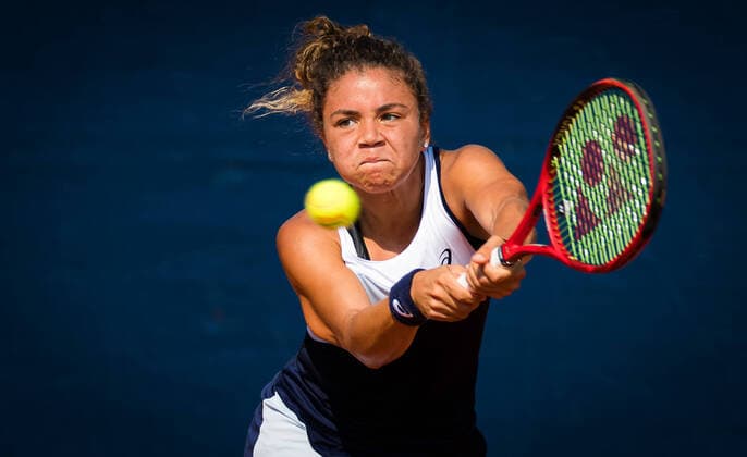 August 11, 2020, Prague, CZECH REPUBLIC: Jasmine Paolini of Italy in action during the first round against Elise Mertens of Belgium at the 2020 Prague Open WTA, Tennis Damen International tennis tournament Prague CZECH REPUBLIC - ZUMAa181 20200811_zaa_a181_022 Copyright: xRobxPrangex