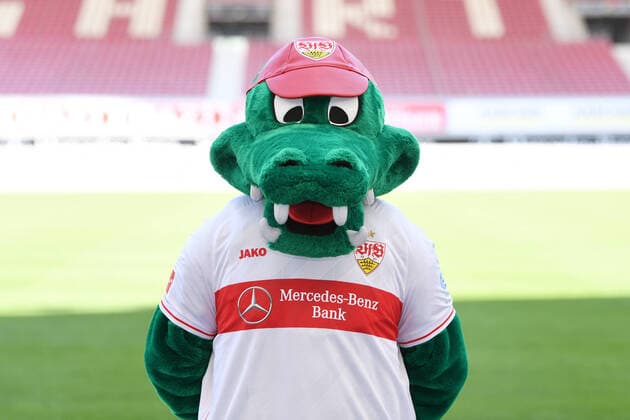 FUSSBALL 1. BUNDESLIGA SAISON 2020 2021 10.08.2020 Fototermin beim VfB Stuttgart Maskottchen Fritzle; VfB Stuttgart