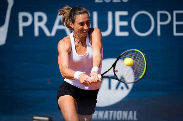 August 12, 2020, Prague, CZECH REPUBLIC: Petra Martic of Croatia in action during the second round against Kristyna Pliskova of the Czech Republic at the 2020 Prague Open WTA, Tennis Damen International tennis tournament Prague CZECH REPUBLIC - ZUMAa181 20200812_zaa_a181_019 Copyright: xRobxPrangex