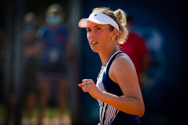 August 12, 2020, Prague, CZECH REPUBLIC: Elise Mertens of Belgium in action during the second round against Camila Giorgi of Italy at the 2020 Prague Open WTA, Tennis Damen International tennis tournament Prague CZECH REPUBLIC - ZUMAa181 20200812_zaa_a181_078 Copyright: xRobxPrangex