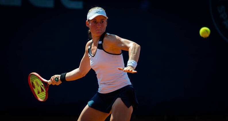 August 13, 2020, Prague, CZECH REPUBLIC: Tamara Zidansek of Slovenia in action during the second round against Eugenie Bouchard of Canada at the 2020 Prague Open WTA, Tennis Damen International tennis tournament Prague CZECH REPUBLIC - ZUMAa181 20200813_zaa_a181_061 Copyright: xRobxPrangex