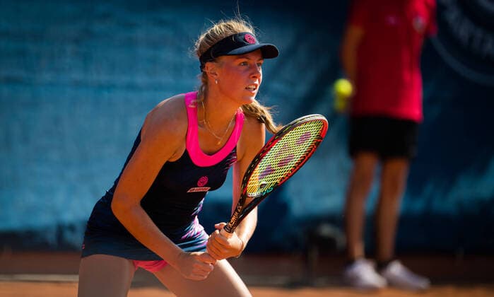 August 13, 2020, Prague, CZECH REPUBLIC: Magdalena Frech of Poland in action during the second round against Arantxa Rus of the Netherlands at the 2020 Prague Open WTA, Tennis Damen International tennis tournament Prague CZECH REPUBLIC - ZUMAa181 20200813_zaa_a181_100 Copyright: xRobxPrangex