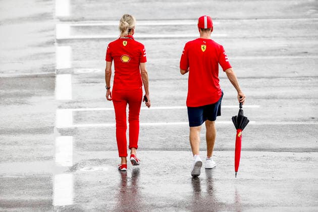 Motorsports: FIA Formula One World Championship, WM, Weltmeisterschaft 2020, Grand Prix of Spain, Britta Roeske (GER, Scuderia Ferrari Mission Winnow), 5 Sebastian Vettel (GER, Scuderia Ferrari Mission Winnow), Barcelona Spain