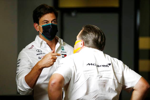 Motorsports: FIA Formula One World Championship, WM, Weltmeisterschaft 2020, Grand Prix of Spain Motorsports: FIA Formula One World Championship 2020, Grand Prix of Spain, Toto Wolff (AUT, Mercedes AMG Petronas Motorsport), Zak Brown (USA, McLaren F1 Team),