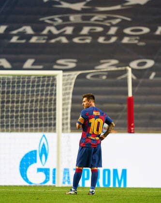 FC BAYERN MUENCHEN - FC Barcelona, Barca 8-2 , Football UEFA Champions League Lisbon, Lissabon, Portugal, 14th August 2020. Lionel MESSI, Barca 10 sad in the quarterfinal UEFA Champions League match final tournament FC BAYERN MUENCHEN - FC BARCELONA 8-2 in Season 2019 2020, FCB, Munich, Barca Photographer: Peter Schatz Pool - UEFA REGULATIONS PROHIBIT ANY USE OF PHOTOGRAPHS as IMAGE SEQUENCES and or QUASI-VIDEO - National and international News-Agencies OUT Editorial Use ONLY Lisbon Estadio da Luz de Benfica Portugal
