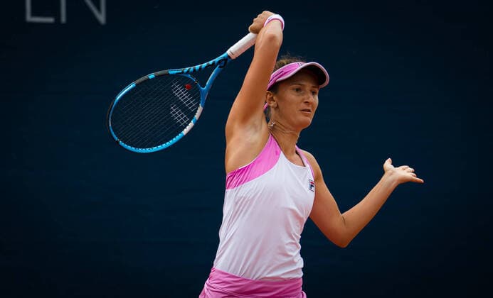 August 15, 2020, Prague, CZECH REPUBLIC: Irina-Camelia Begu of Romania in action during her quarter-final match at the 2020 Prague Open WTA, Tennis Damen International tennis tournament against Sara Sorribes Tormo of Spain Prague CZECH REPUBLIC - ZUMAa181 20200815_zaa_a181_003 Copyright: xRobxPrangex