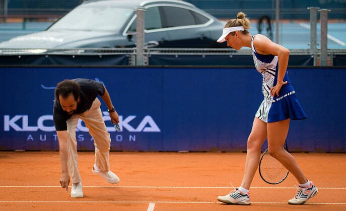 August 15, 2020, Prague, CZECH REPUBLIC: Elise Mertens of Belgium in action during her semi-final match at the 2020 Prague Open WTA, Tennis Damen International tennis tournament against Kristyna Pliskova of the Czech Republic Prague CZECH REPUBLIC - ZUMAa181 20200815_zaa_a181_034 Copyright: xRobxPrangex