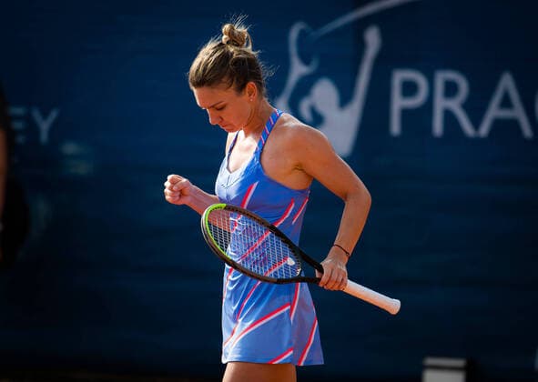August 15, 2020, Prague, CZECH REPUBLIC: Simona Halep of Romania celebrates after winning her semi-final match at the 2020 Prague Open WTA, Tennis Damen International tennis tournament against Irina-Camelia Begu of Romania Prague CZECH REPUBLIC - ZUMAa181 20200815_zaa_a181_141 Copyright: xRobxPrangex