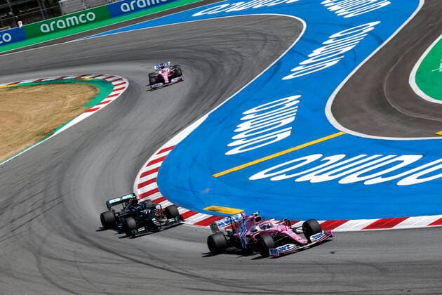 Motorsports: FIA Formula One World Championship, WM, Weltmeisterschaft 2020, Grand Prix of Spain, 18 Lance Stroll (CAN, BWT Racing Point F1 Team), 77 Valtteri Bottas (FIN, Mercedes-AMG Petronas Formula One Team), Barcelona Spain