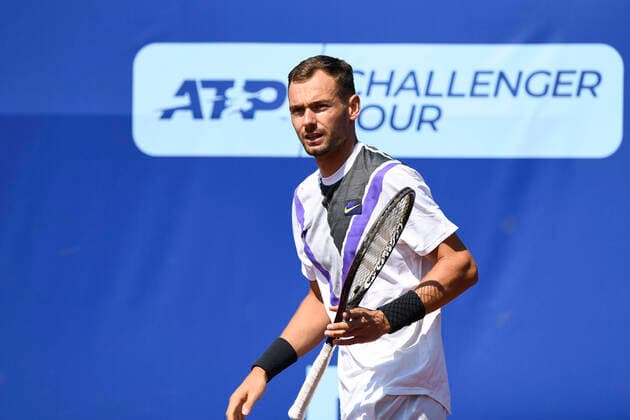 Tennis player Roman Safiullin of Russia (pictured) in action during the match I. CLTK Prague Open By Moneta Prague against Czech Tomas Rosol in Prague, Czech Republic, August 16, 2020. (CTKxPhoto MichalxKamaryt) CTKPhotoP202008160304701 kmt