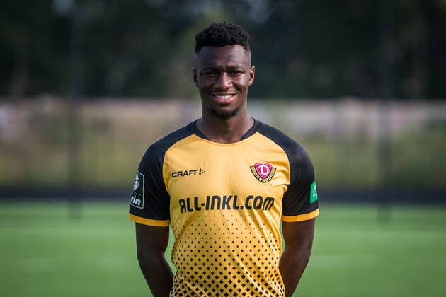 Agyemang Diawusie; Porträtfotos der SG Dynamo Dresden; Fußball, Fussball, 3. Liga, Saison 2020 2021, Kopf, Kopffoto, Porträt, Portrait, AOK Plus Walter-Fritzsch-Akademie Dresden; 14. August 2020;