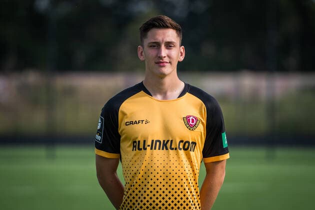Jonathan Meier; Porträtfotos der SG Dynamo Dresden; Fußball, Fussball, 3. Liga, Saison 2020 2021, Kopf, Kopffoto, Porträt, Portrait, AOK Plus Walter-Fritzsch-Akademie Dresden; 14. August 2020;