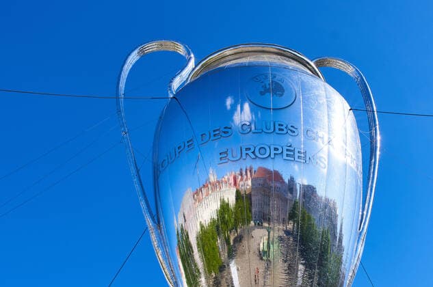 Preview images Football UEFA Champions League FC BAYERN MUENCHEN - OLYMPIC LYON, RB LEIPZIG - PARIS SG Lisbon, Lissabon, Portugal, 16th August 2020. Preview with a huge inflatable UEFA Champions League Trophy on Place DOM PEDRO IV before the semifinal match UEFA Champions League, final tournament FC BAYERN MUENCHEN - OLYMPIC LYON, RB LEIPZIG - PARIS SG in Season 2019 2020 Photographer: Peter Schatz Pool , via Eibner-Pressefoto , via Eibner-Pressefoto - UEFA REGULATIONS PROHIBIT ANY USE OF PHOTOGRAPHS as IMAGE SEQUENCES and or QUASI-VIDEO - National and international News-Agencies OUT Editorial Use ONLY Lisbon Estadio da Luz de Benfica Portugal