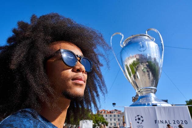Preview images Football UEFA Champions League FC BAYERN MUENCHEN - OLYMPIC LYON, RB LEIPZIG - PARIS SG Lisbon, Lissabon, Portugal, 16th August 2020. Preview with a huge inflatable UEFA Champions League Trophy on Place DOM PEDRO IV before the semifinal match UEFA Champions League, final tournament FC BAYERN MUENCHEN - OLYMPIC LYON, RB LEIPZIG - PARIS SG in Season 2019 2020 Photographer: Peter Schatz Pool , via Eibner-Pressefoto , via Eibner-Pressefoto - UEFA REGULATIONS PROHIBIT ANY USE OF PHOTOGRAPHS as IMAGE SEQUENCES and or QUASI-VIDEO - National and international News-Agencies OUT Editorial Use ONLY Lisbon Estadio da Luz de Benfica Portugal