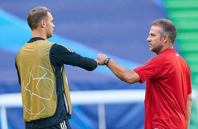 Preview images Football UEFA Champions League FC BAYERN MUENCHEN - OLYMPIQUE LYON Lisbon, Lissabon, Portugal, 18th August 2020. Trainer Hansi FLICK (FCB), team manager, headcoach, coach, Manuel NEUER, FCB 1 in the FCB training session in Estadio Jose Alvalade XXI, football stadium before the semifinal match UEFA Champions League, final tournament FC BAYERN MUENCHEN - OLYMPIQUE LYON in season 2019 2020, Photographer: Peter Schatz Pool - UEFA REGULATIONS PROHIBIT ANY USE OF PHOTOGRAPHS as IMAGE SEQUENCES and or QUASI-VIDEO - National and international News-Agencies OUT Editorial Use ONLY Lisbon Estadio Jose Alvalade XXI Portugal