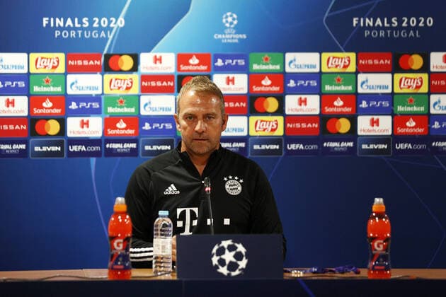 FOOTBALL : Bayern Munich vs Olympique Lyonnais - Conference de presse et Entrainement - 1 2 - Phase finale - UEFA Ligue des Champions - Final 8 - Lisbonne - 18 08 2020 LISBON, PORTUGAL - AUGUST 18: Hans-Dieter Flick, Head Coach of Bayern Munich speaks to the media during a press conference, PK, Pressekonferenz ahead of their UEFA Champions League Semi Final match against Olympique Lyonnais at Estadio do Lisboa e Benfica on August 18, 2020 in Lisbon, Portugal. Lisbonne Portugal