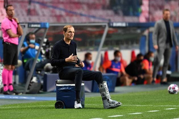 FOOTBALL : RB Leipzig vs Paris Saint Germain - 1 2 - Phase finale - UEFA Ligue des Champions - Final 8 - Lisbonne - 18 08 2020 LISBON, PORTUGAL - AUGUST 18: Thomas Tuchel, Manager of Paris Saint-Germain reacts during the UEFA Champions League Semi Final match between RB Leipzig and Paris Saint-Germain F.C at Estadio do Lisboa e Benfica on August 18, 2020 in Lisbon, Portugal. (Photo by Michael Regan - UEFA UEFA via Getty Images) Lisbonne Portugal