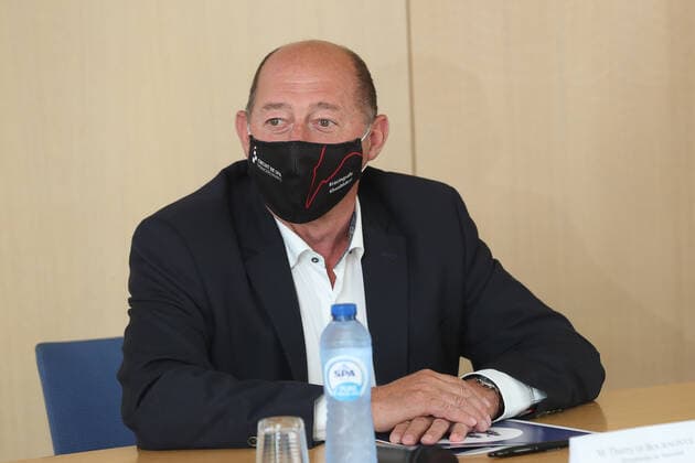 Stavelot mayor Thierry De Bournonville pictured during a press conference, PK, Pressekonferenz concerning the safety and security measures taken ahead of the Spa-Francorchamps Formula One Grand Prix of Belgium race, in Stavelot Wednesday 19 August 2020. BRUNOxFAHY  x2531309x